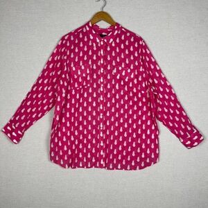 Talbots Button Up Womens 2X Cotton Long Sleeve Pineapple Novelty Print Preppy
